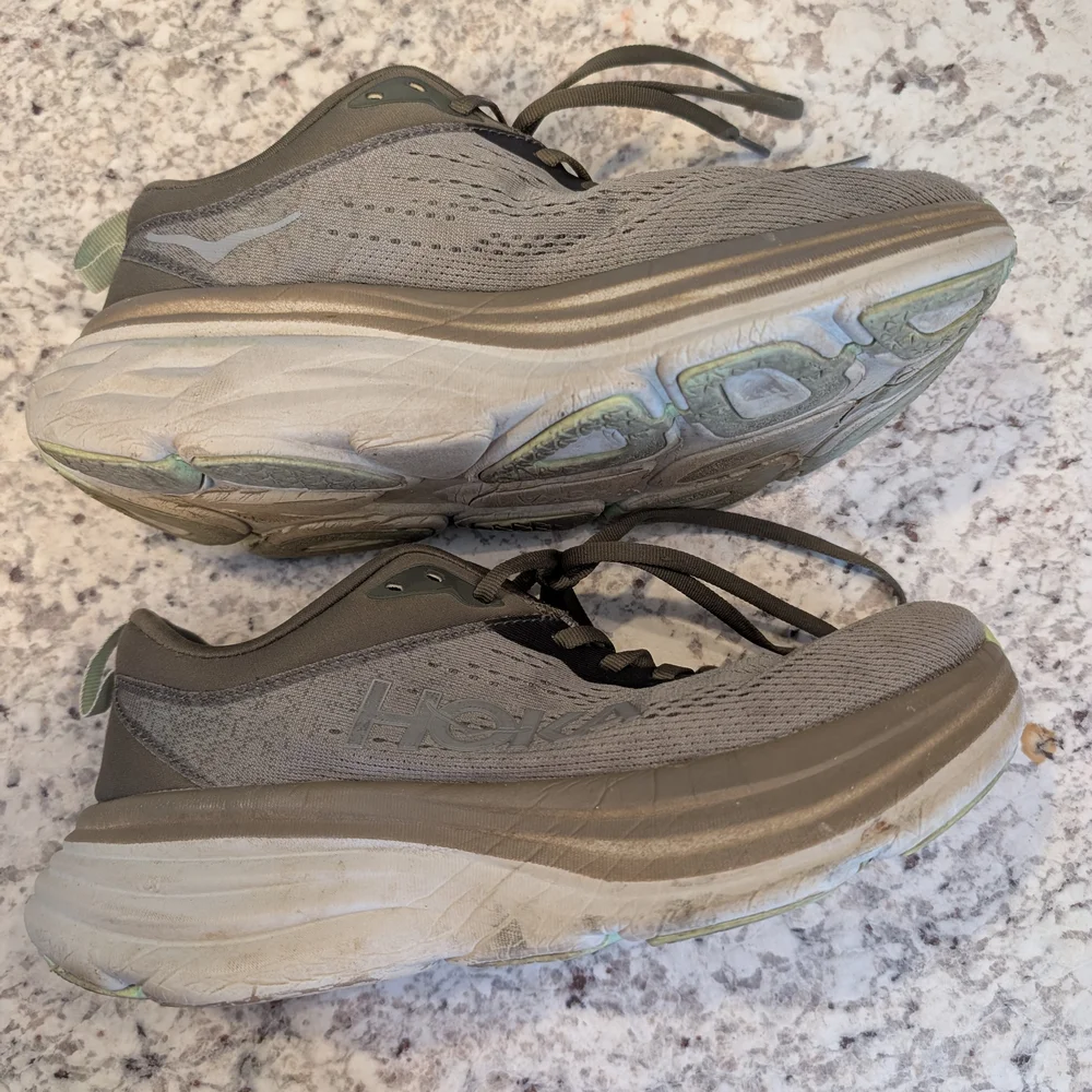 HOKA Bondi 8 Gray/Green Running Shoes Size 7.5 - Picture 4 of 9